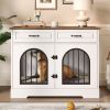 43.3" Dog Crate Furniture, Heavy Duty Indoor Dog Kennel with 2 Storage Drawers, Dog Cage with Side Doors for Medium Large Dogs, End Table Dog Crate