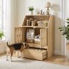 Dog Feeding Station, Pet Food Storage Cabinet with 2 Elevated Bowls & Slow-Feed Mat for Dogs & Cats