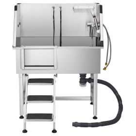38 Inch Stainless Steel Dog Washing Station, Pet Grooming Tub with Hot & Cold Faucet, Showerhead, Home Wash Sink, Fits Small and Medium Cats and Dogs
