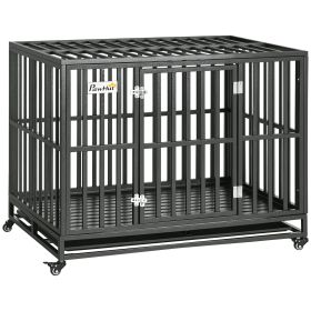 44" Heavy Duty Steel Dog Crate Kennel Pet Cage with Wheels for Convenient Access Anti-Pinching Floor, Black