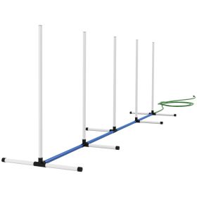 2PCs Dog Agility Kit with Weave Poles, Spray Water Tube, Whistle, Carry Bag, White