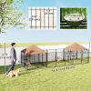 Outdoor Dog Kennel with 2 Rooms, Rotating & Adjustable Height Bowls, Waterproof UV-Resistant Cover, 16.2' x 4.7' x 5.1'