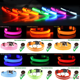 LED Adjustable Dog Collar Blinking Flashing Light Up Glow Pets Safety Waterproof (Color: Red, size: L)